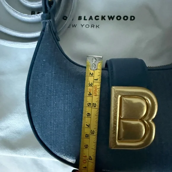 Blue waxed denim Brandon Blackwood Bag with Gold Accents - Picture 9 of 14